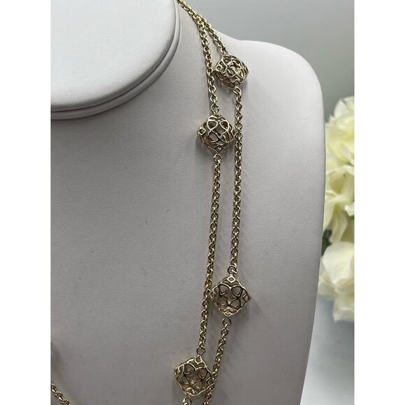 Kendra Scott “Devalyn" Puff Logo Medallion Gold Plated Long Station Necklace - Picture 3 of 12